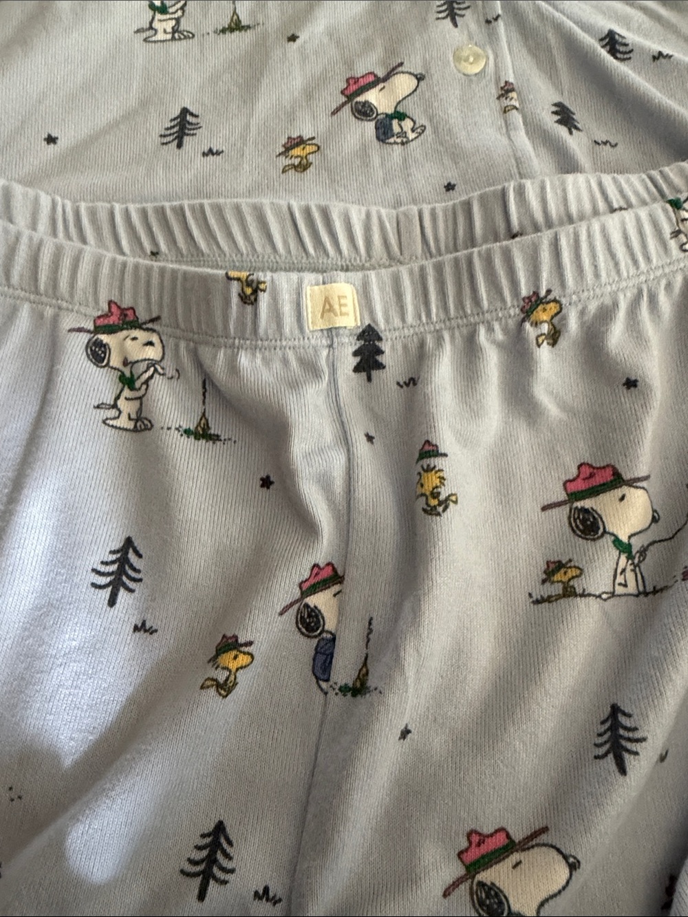 American Eagle Outfitters Light Blue Snoopy & Woodstock Pajama Set Sz M New - Picture 2 of 5